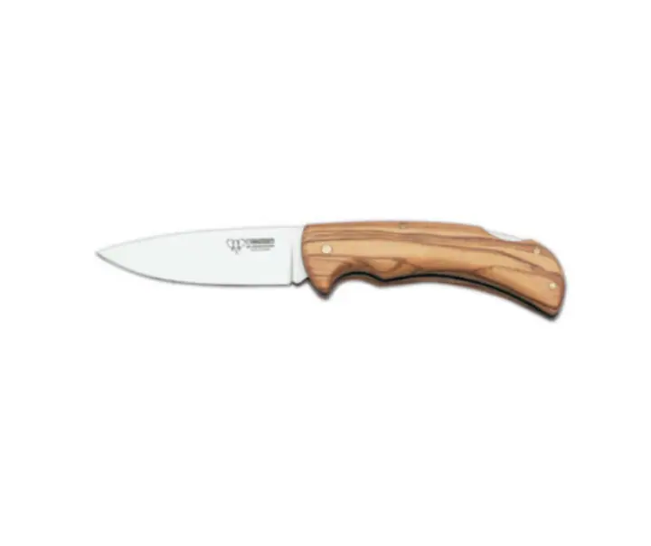 Cudeman foldekniv med glat blad og håndtag i oliventræ